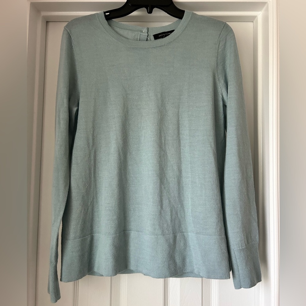 Ann Taylor Blue Cardigan Sweater Lightweight Knit | Buttons down back!